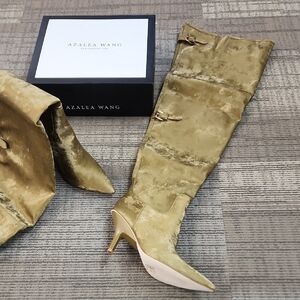 Azalea Wang Olive Green Over-the-Knee Velvet Boots Size 11 Thigh
